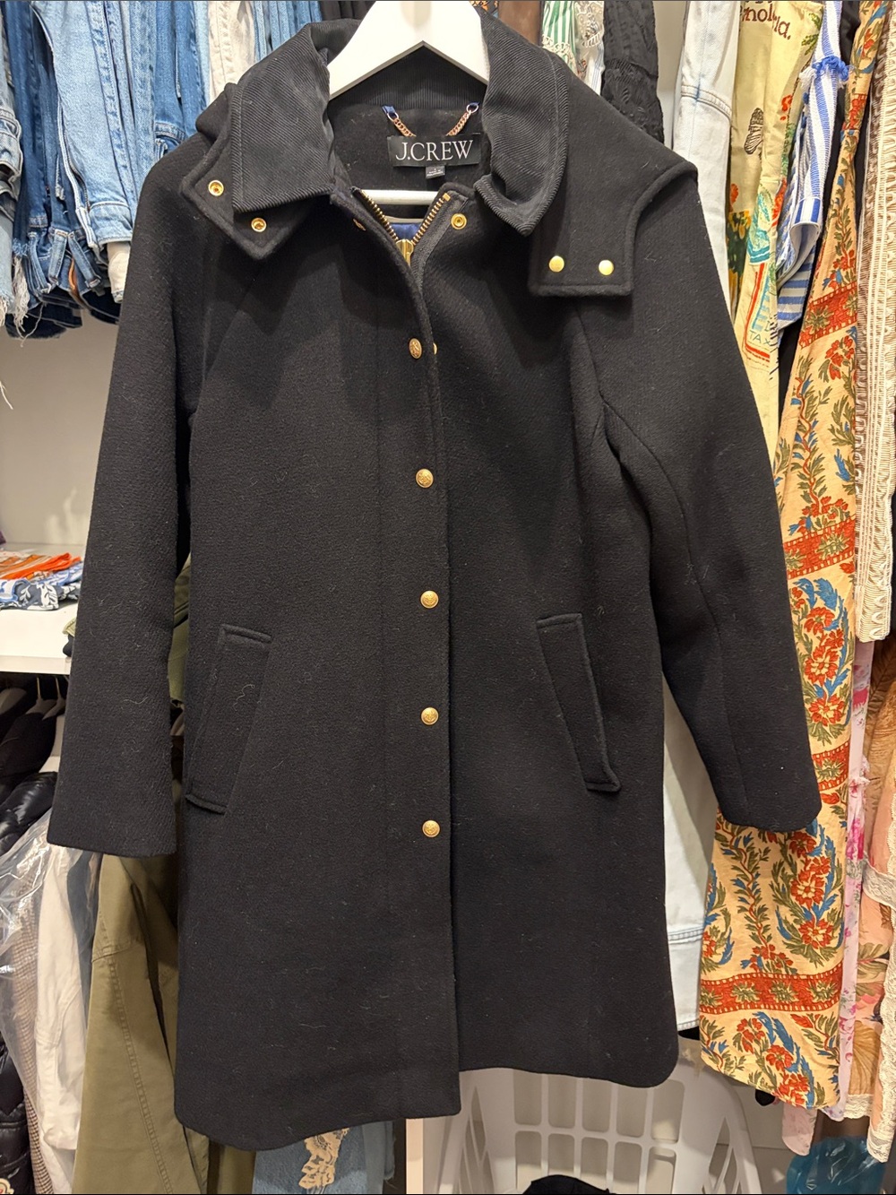 J. Crew Black Wool Pea Coat with Gold-Tone Buttons